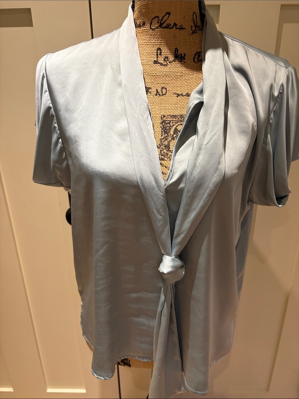 Zara Light Blue Tie-Front Satin Women's Top